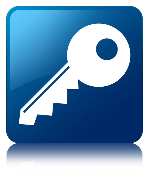 Ícone chave azul brilhante refletido botão quadrado — Fotografia de Stock