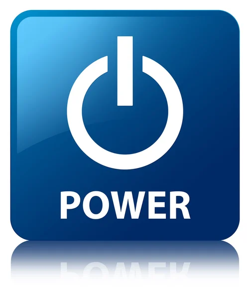 Power glossy blue reflected square button — Stock Photo, Image