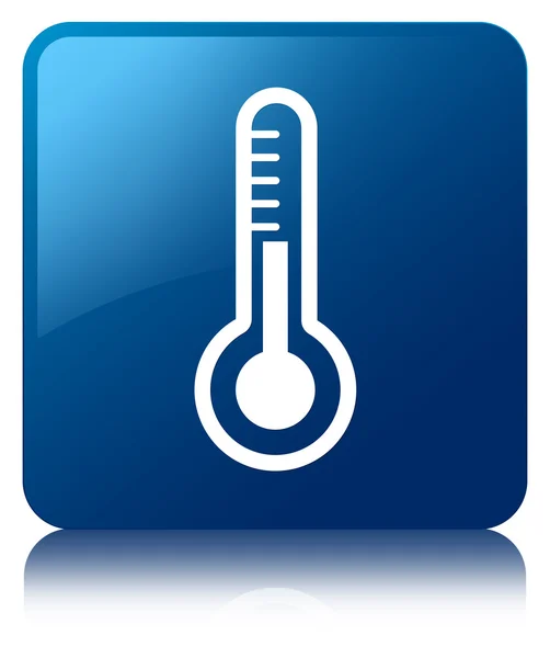 Ikon termometer mengkilap biru merefleksikan tombol persegi — Stok Foto