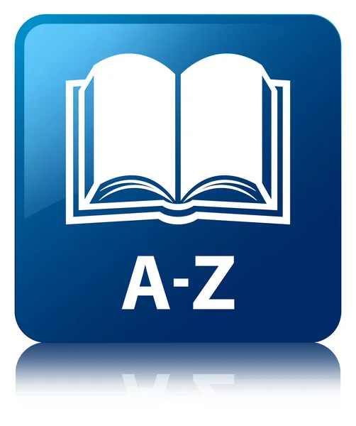 A-Z książki błyszczący niebieski odbicie przycisk kwadratowy — Zdjęcie stockowe