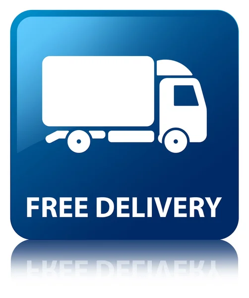 Free delivery glossy blue reflected square button — Stock Photo, Image