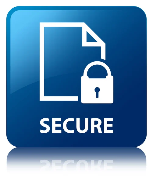 Secure document glossy blue reflected square button — Stock Photo, Image