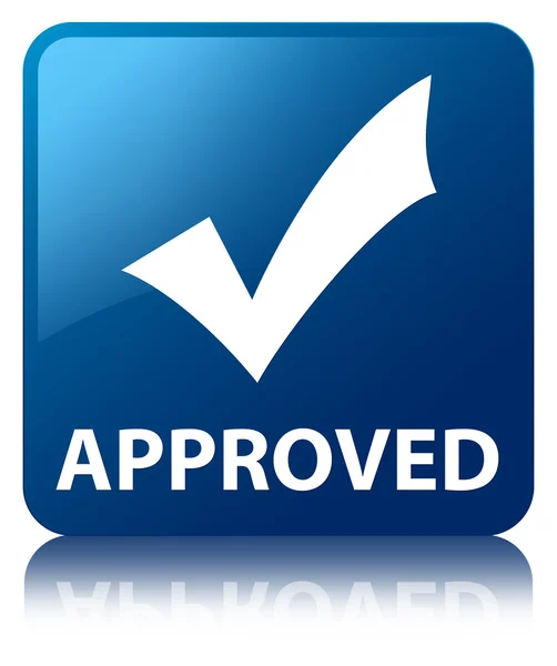 Approved (validation icon) glossy blue reflected square button — Stock Photo, Image