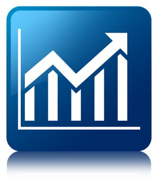 İstatistik simgesi parlak mavi kare düğme yansıyan