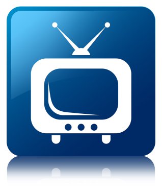 TV simgesi parlak mavi kare düğme yansıyan
