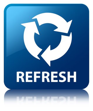 (Update simgesi) parlak mavi yansıyan kare düğme Yenile