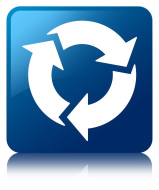 Yenile simgesi parlak mavi yansıyan kare düğmesi