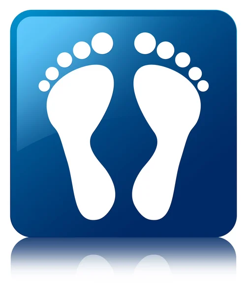 Icona del piede pulsante quadrato blu lucido riflesso — Foto Stock
