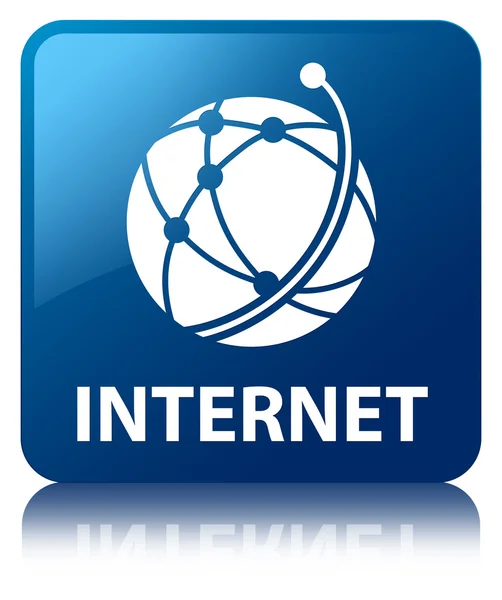 Internet (global network icon) glossy blue reflected square butt — Stock Photo, Image