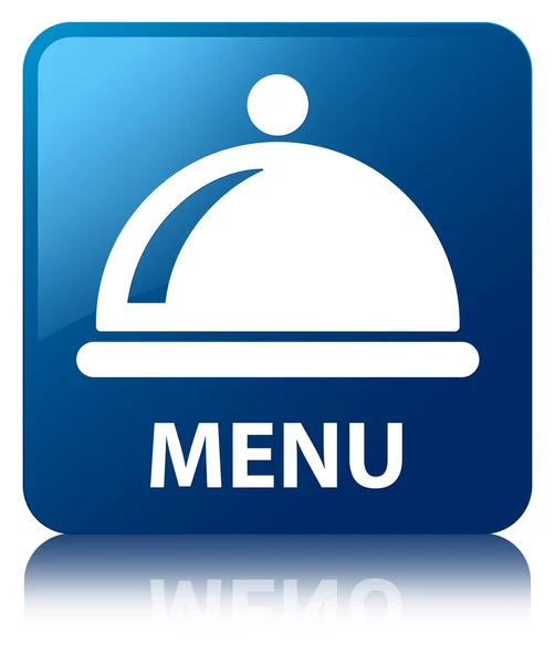 Menu (icona piatto alimentare) blu lucido pulsante quadrato riflesso — Foto Stock