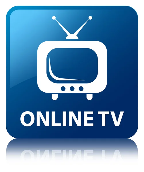 オンライン テレビの光沢のある青反映正方形ボタン — ストック写真