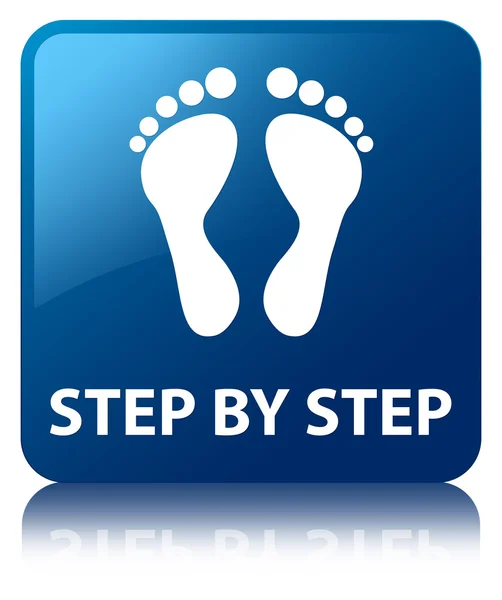 Step by step (foot icon) glossy blue reflected square button — Stock Photo, Image