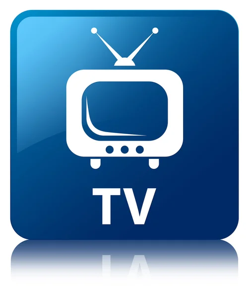 Lesklá modrá TV odráží čtvercové tlačítko — Stock fotografie