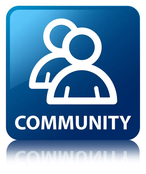 Comunidade (ícone de grupo) azul brilhante refletido botão quadrado — Fotografia de Stock