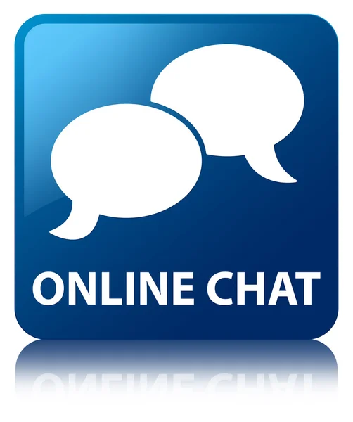 Chat en línea (hablar icono de la burbuja) brillante azul reflejado culo cuadrado —  Fotos de Stock