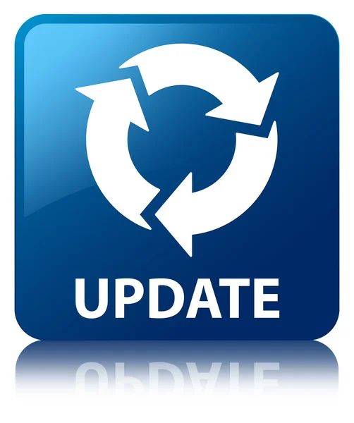 Update (refresh icon) glossy blue reflected square button — Stock Photo, Image