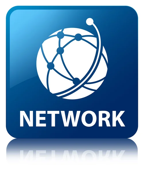 Network (global network icon) glossy blue reflected square butto — Stock Photo, Image