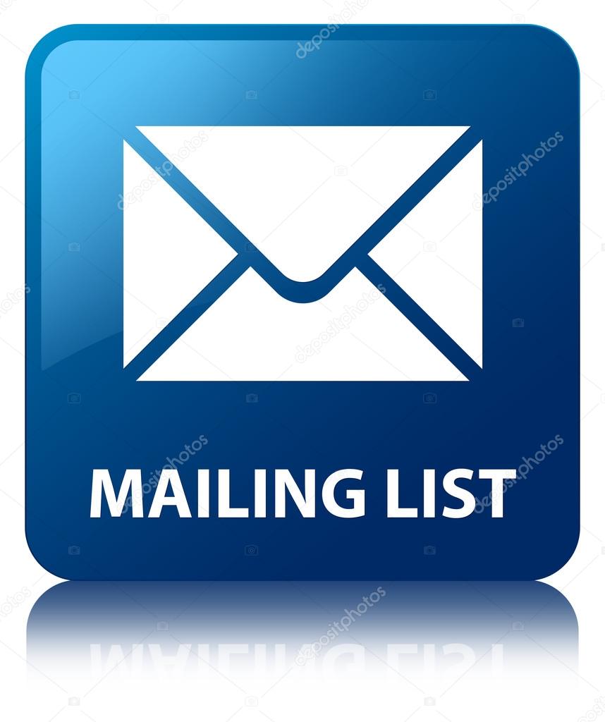 Mailing list glossy blue reflected square button