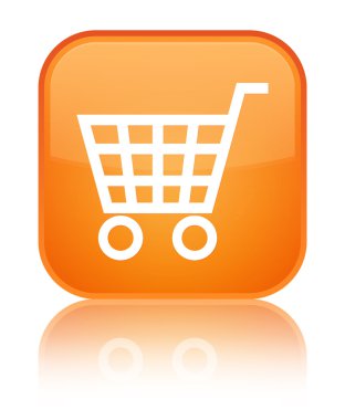 E-ticaret simgesi parlak turuncu kare düğme yansıyan