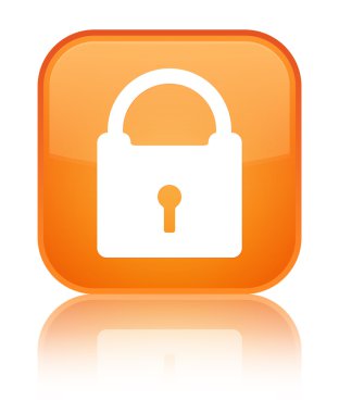 Asma kilit simgesi parlak turuncu kare düğme yansıyan