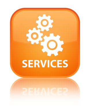 Hizmetleri (vites simgesi) parlak turuncu kare düğme yansıyan