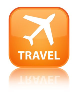 Seyahat (uçak simgesi) parlak turuncu kare düğme yansıyan