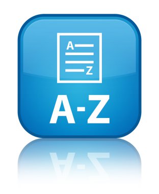 A'dan Z'ye parlak mavi kare düğme yansıyan