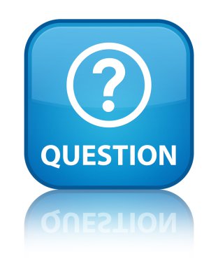 Soru parlak mavi kare düğme yansıyan