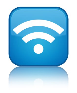 WiFi simgesi parlak mavi kare düğme yansıyan