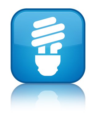 Ampul simgesi parlak mavi kare düğme yansıyan