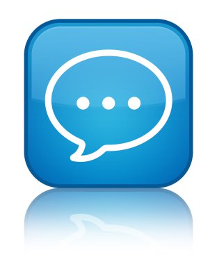 Yorum simge parlak mavi kare düğme yansıyan