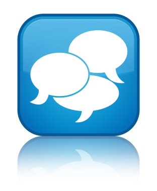 Referansları simgesi parlak mavi kare düğme yansıyan