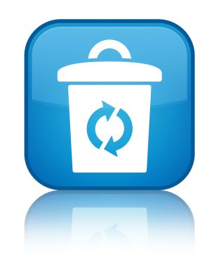 Çöp kutusu simgesini parlak mavi kare düğme yansıyan