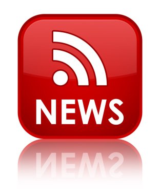 Haberler (rss simgesi) parlak kırmızı kare düğme yansıyan