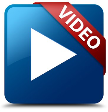 Video (oyun simgesi) cam gibi kırmızı şerit üzerinde parlak mavi kare düğme