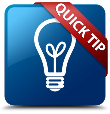 Quick tip (bulb icon) glossy blue square button clipart