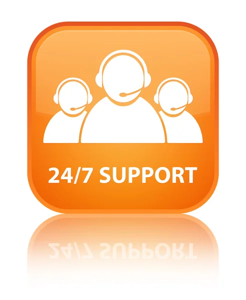 24by7 supporto (team di assistenza clienti) pulsante quadrato riflesso arancione lucido — Foto Stock