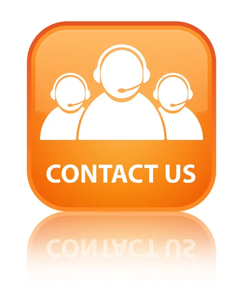 Contact Us (customer care team) glossy orange reflected square button — Stock Photo, Image