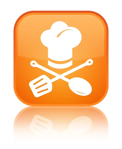 Chef icon glossy orange reflected square button — Stock Photo, Image