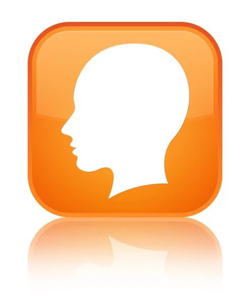 Female face icon glossy orange reflected square button — Stock Photo, Image