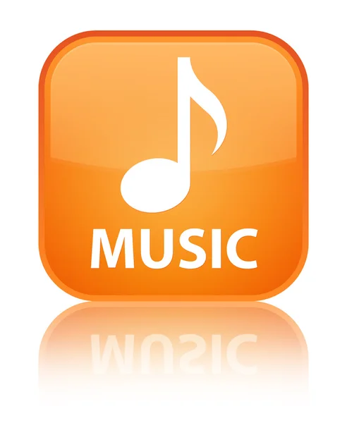 Music glossy orange reflected square button — Stock Photo, Image