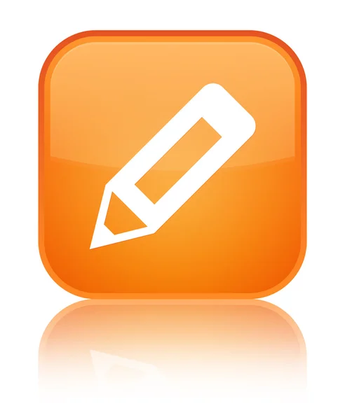 铅笔图标光泽橙色反映的方形按钮 — 图库照片