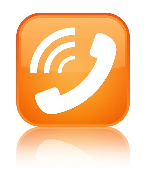 Telefon cseng ikon fényes narancssárga visszavert négyzet gomb — Stock Fotó