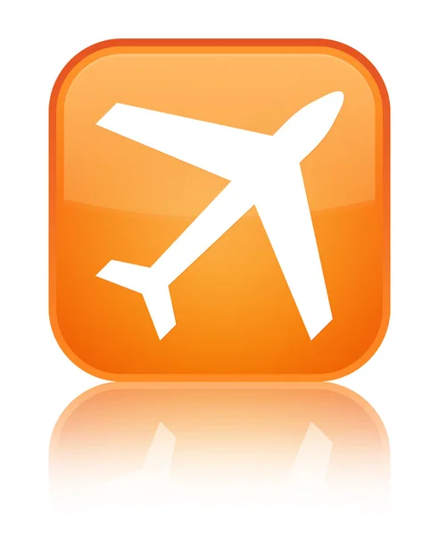 飛行機アイコン光沢のあるオレンジ色反映正方形ボタン — ストック写真