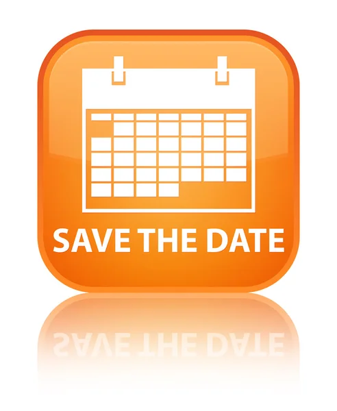 Save the date (calendar icon) glossy orange reflected square square button — Stock Photo, Image