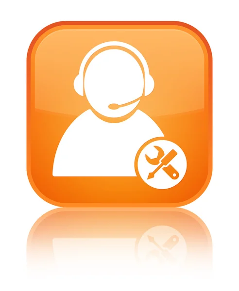 Tech support (customer care service) icon glossy orange reflected square button — Stock Photo, Image