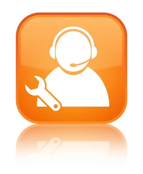 Soporte técnico icono brillante naranja reflejado botón cuadrado — Foto de Stock