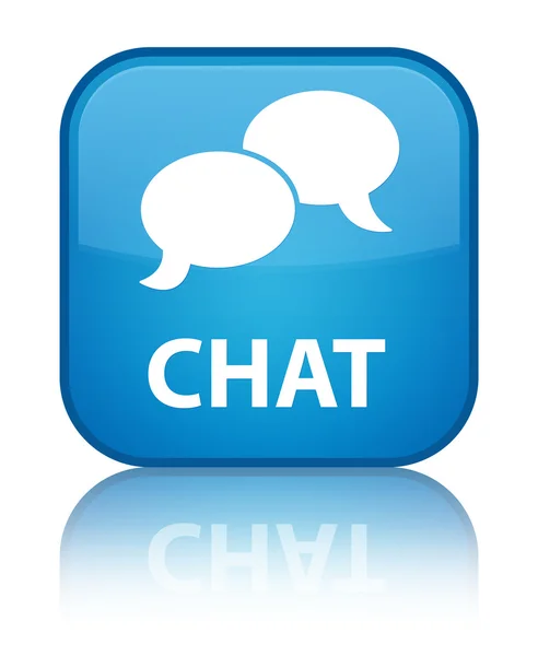 Chat icon reflected on glossy blue square button — Stock Photo, Image