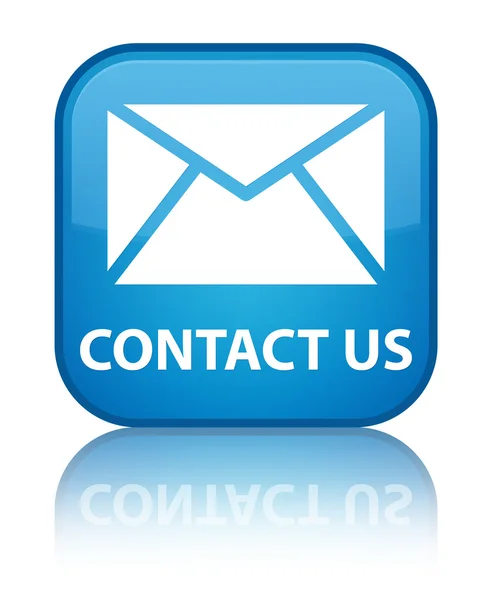 Contacte-nos (ícone de e-mail) azul brilhante refletido botão quadrado — Fotografia de Stock