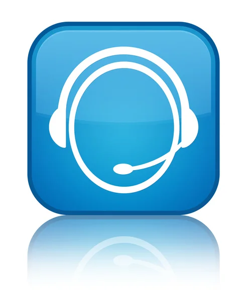 Customer care icon glossy blue reflected square button — Stock Photo, Image